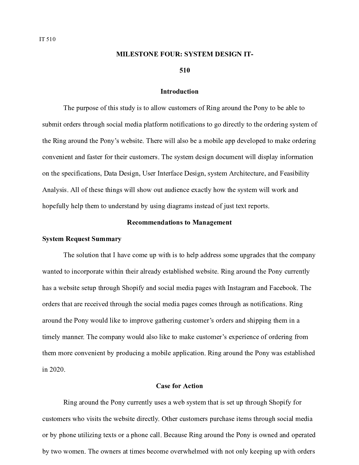 Preview image for milestone 4|  IT 510  MILESTONE FOUR: SYSTEM DESIGN IT-510  Introduction  The purpose